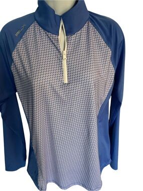 Ralph Lauren RLX Blue and White Geometric Quarter-Zip Pullover-M